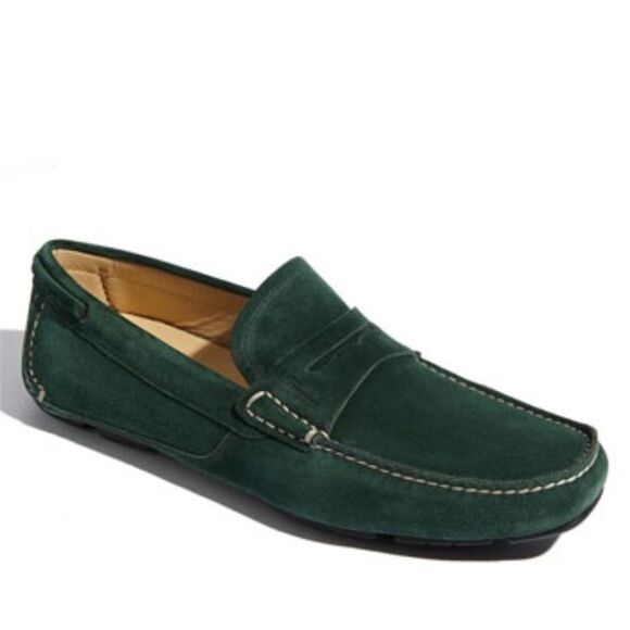Salvatore Ferragamo Billy 2 Green Suede Driving Loafers Sz 9 - Picture 1 of 13